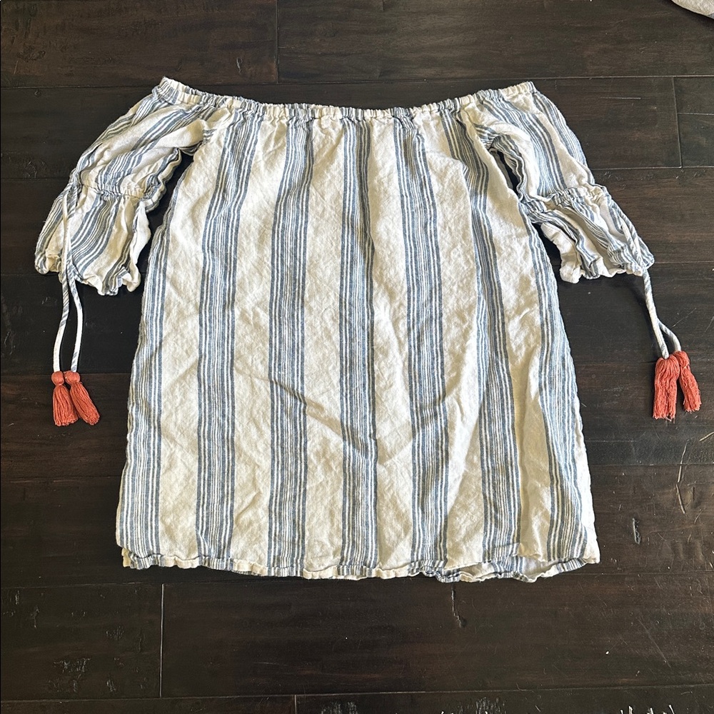 Tularosa Sara Chambray off the shoulder linen dress XS